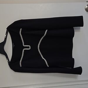 Boston Proper Pearl Trim Notch Knit Top